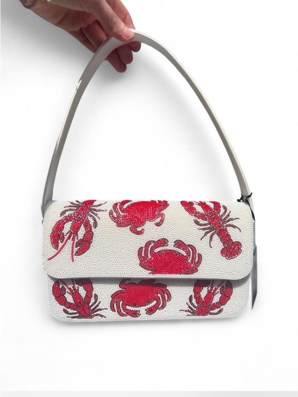 red and white lobster crab beaded shoulder bag sincerely jules made in india